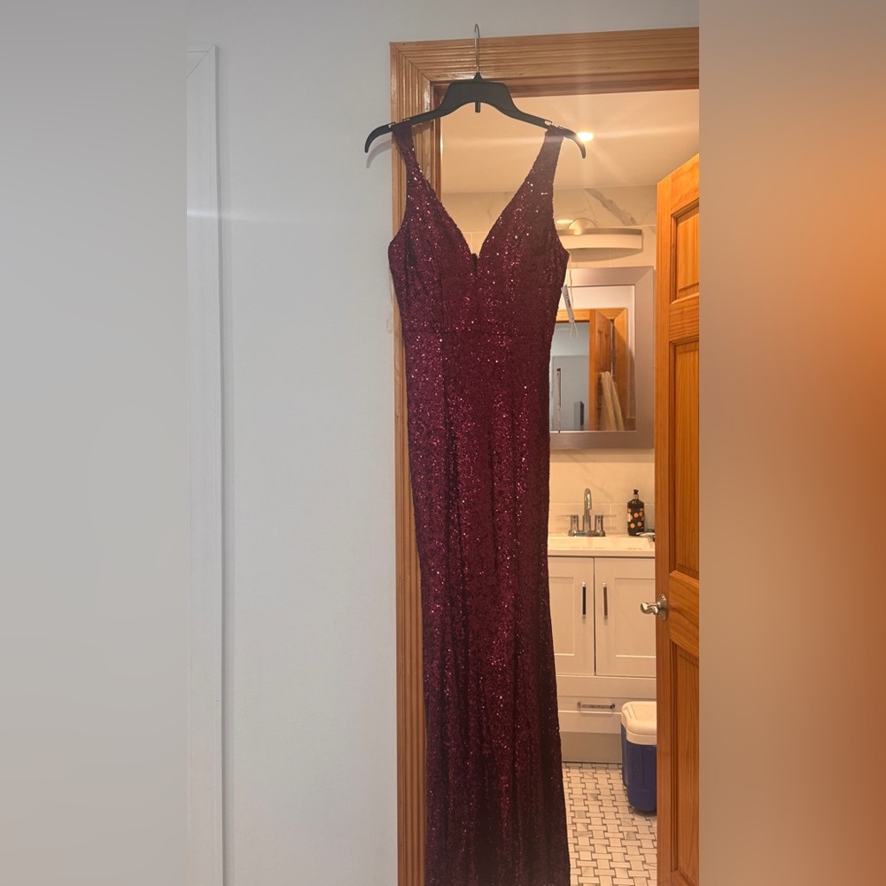 Macy's Burgundy Sequin Prom Dress - Picture 2 of 5